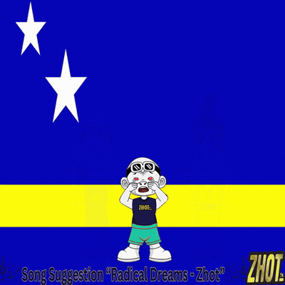 Cartoon Girl Standing In Front Of Blue And Yellow Flag Saying Radical Dreams GIF