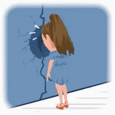Cartoon Girl Standing In Front Of Cracked Wall GIF