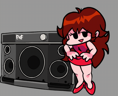 Cartoon Girl Standing Next To FNF Speaker GIF
