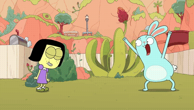 Cartoon Girl Standing Next To Rabbit GIF
