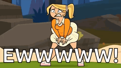 Cartoon Girl Standing On Grass Saying Ewwww GIF