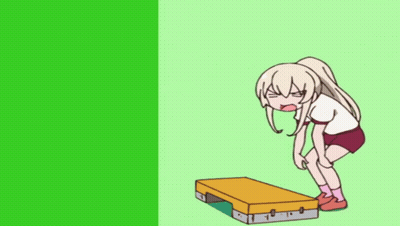 Cartoon Girl Standing On Yellow Box With Chinese Writing GIF