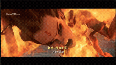 Cartoon Girl Surrounded By Flames With Number 6 On Head GIF