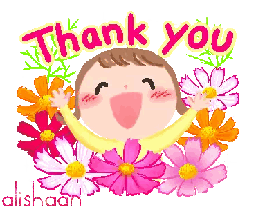 Cartoon Girl Surrounded By Flowers Thank You Sticker