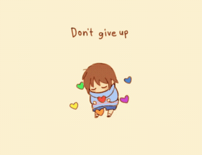 Cartoon Girl Surrounded By Hearts Saying Don't Give Up GIF
