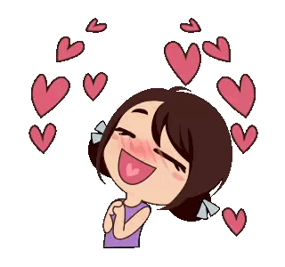 Cartoon Girl Surrounded By Pink Hearts Sticker