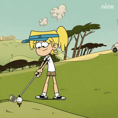 Cartoon Girl Swinging Golf Club With Nick Logo GIF