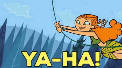 Cartoon Girl Swinging On Rope Saying Ya-Ha GIF