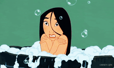 Cartoon Girl Taking Bath In Soap Bubbles GIF