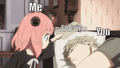 Cartoon Girl Touching Man's Head Me And Halo Infinite Dragons You GIF
