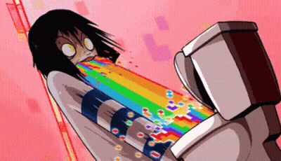 Cartoon Girl Vomiting Rainbow Into Toilet GIF