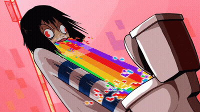 Cartoon Girl Vomiting Rainbow Pixels GIF