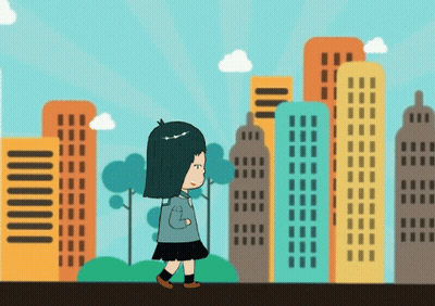 Cartoon Girl Walking In City GIF
