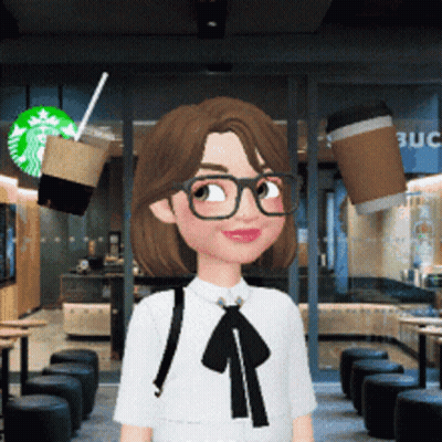 Cartoon Girl Wearing Glasses and Bow Tie at Starbucks