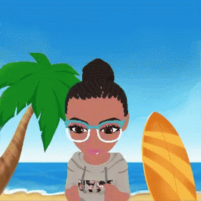Cartoon Girl Wearing Glasses Sitting On Beach GIF