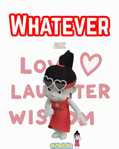 Cartoon Girl Wearing 'Whatever' Headband GIF