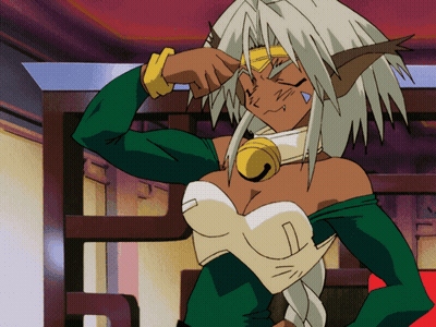Cartoon Girl With Bell Flexing Muscles GIF