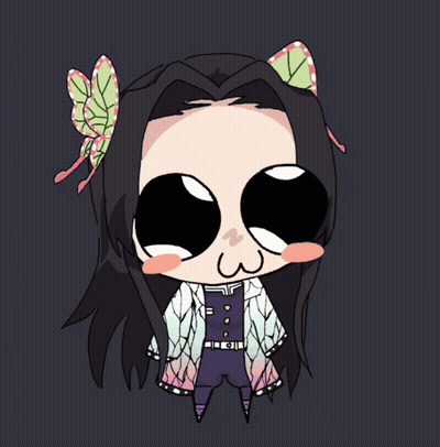 Cartoon Girl With Big Eyes And Butterfly On Head GIF