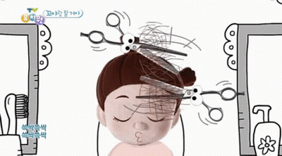 Cartoon Girl With Big Hair And Scissors GIF