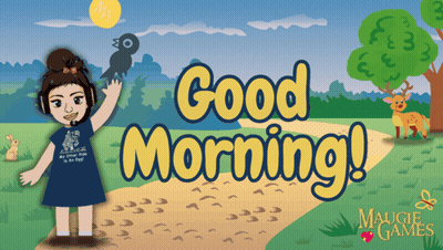 Cartoon Girl With Bird Saying Good Morning GIF