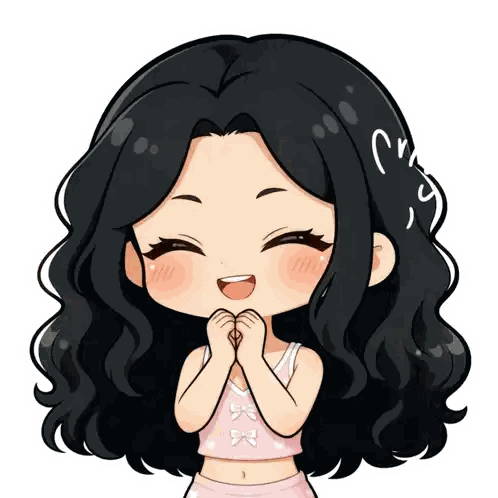 Cartoon Girl With Black Hair And Pink Top Sticker