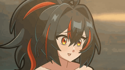 Cartoon Girl With Black Hair And Red Highlights GIF