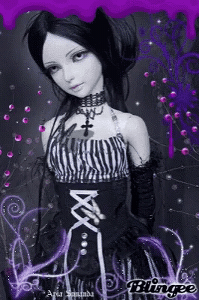 Cartoon Girl With Black Hair At Desk In Front Of Blackboard GIF
