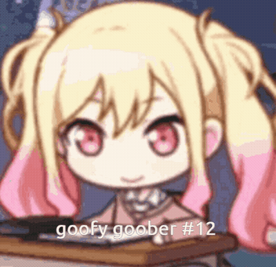 Cartoon Girl With Blonde Pigtails Sitting At Desk Saying Goofy Goober #12 GIF