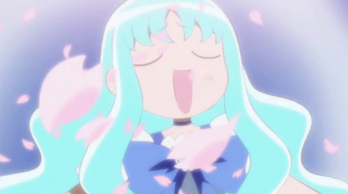 Cartoon Girl With Blue Hair And Bow GIF