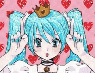 Cartoon Girl With Blue Hair And Crown Making Peace Sign GIF