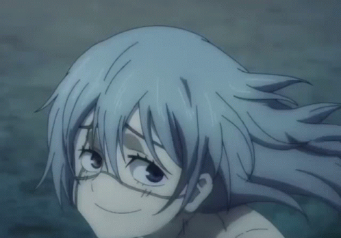 Cartoon Girl With Blue Hair And Face Stitches GIF