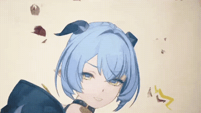 Cartoon Girl With Blue Hair And Horns Sitting On Rock GIF