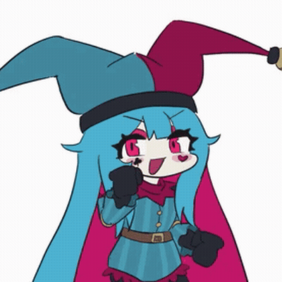 Cartoon Girl With Blue Hair And Jester Hat GIF