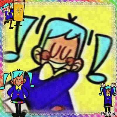 Cartoon Girl With Blue Hair And Orange Juice GIF
