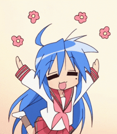 Cartoon Girl With Blue Hair And Pink Flowers GIF