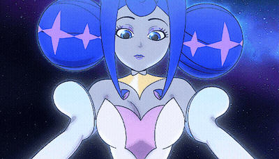 Cartoon Girl With Blue Hair And Pink Stars GIF