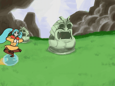 Cartoon Girl With Blue Hair And Statue GIF