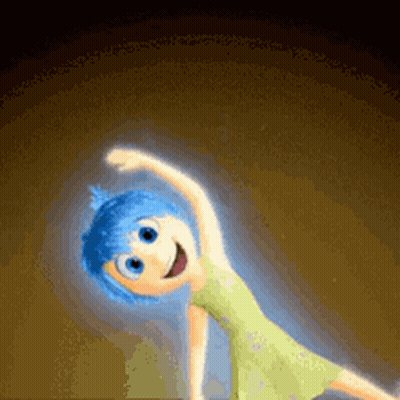 Cartoon Girl With Blue Hair And Yellow Dress Smiling GIF