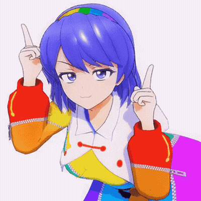 Cartoon Girl With Blue Hair Pointing Up GIF