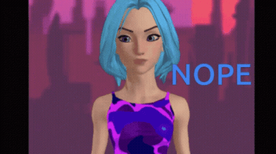 Cartoon Girl With Blue Hair Says Nope GIF