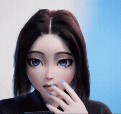 Cartoon Girl With Blue Nails Holding Cell Phone GIF