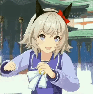 Cartoon Girl With Bow Making Funny Face In Front Of Building GIF