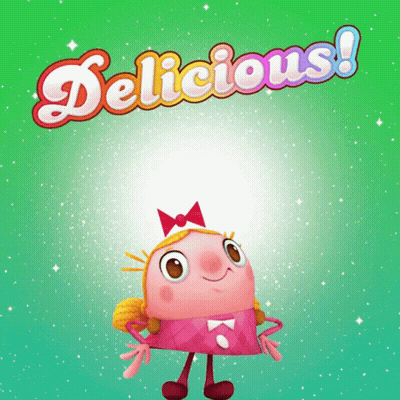 Cartoon Girl With Bow Saying Delicious GIF