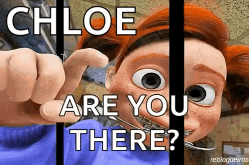 Cartoon Girl With Braces Behind Bars Saying Chloe Are You There GIF