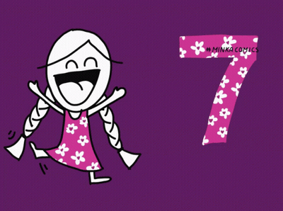 Cartoon Girl With Braids And Number 7 GIF