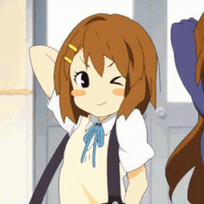 Cartoon Girl With Brown Hair And Blue Bow Tie Winking GIF