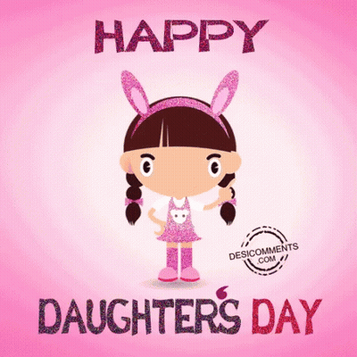 Cartoon Girl With Bunny Ears Happy Daughters Day GIF