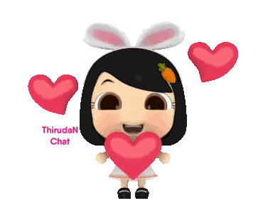 Cartoon Girl With Bunny Ears Holding Heart Thirudan Chat Sticker