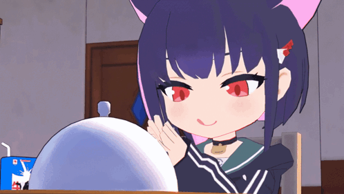 Cartoon Girl With Cat Ear And Red Eyes GIF