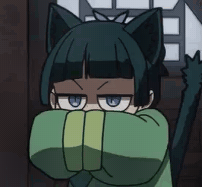 Cartoon Girl With Cat Ears And Glasses Covering Face GIF